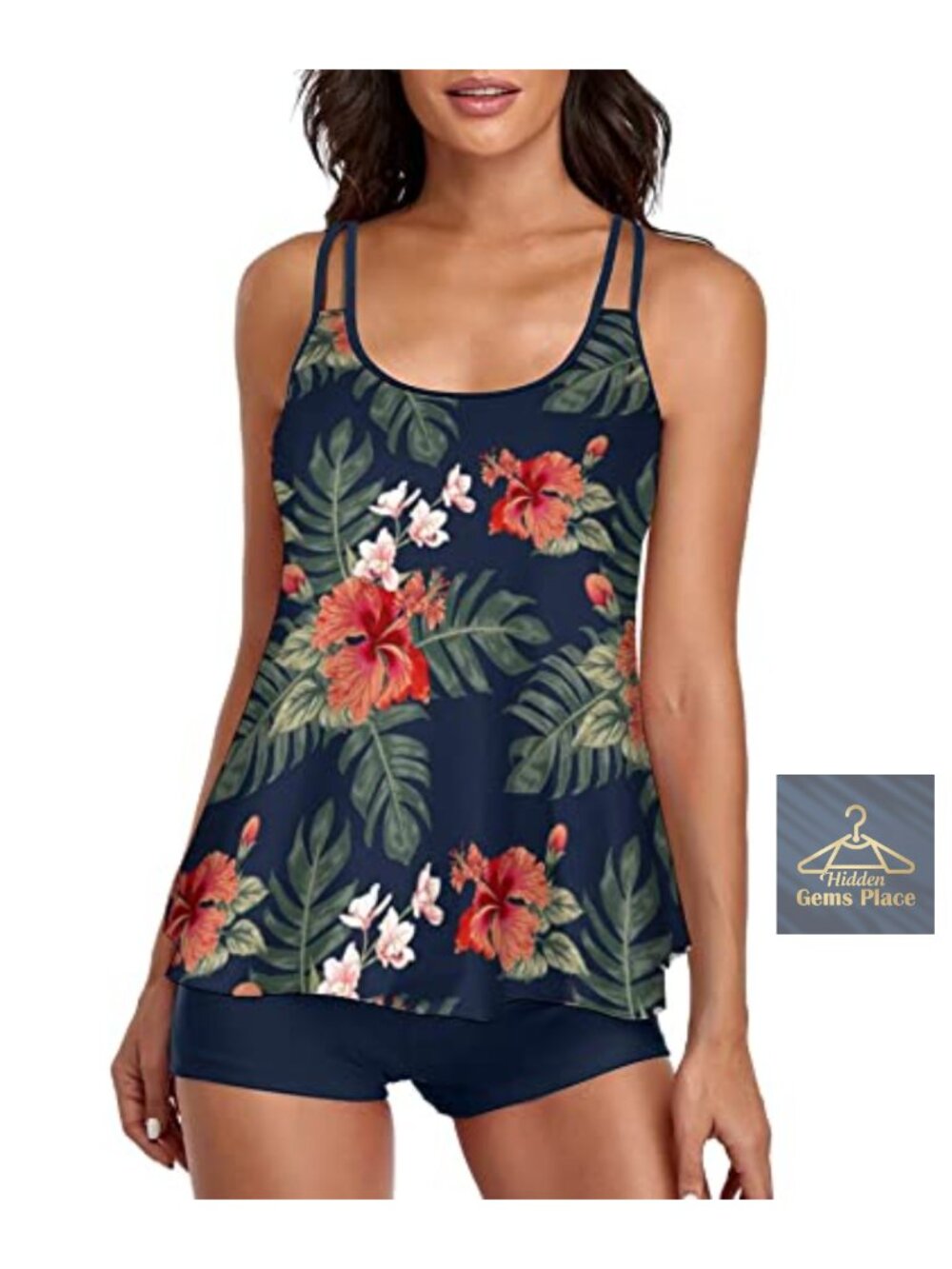 Two Piece Tankini Swimsuit Tummy Control Plus Size High Waisted Boyshorts